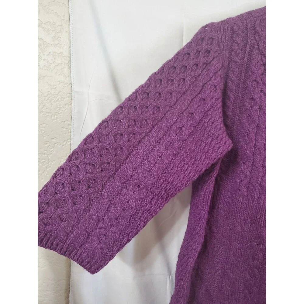 Kilronan Knitwear Cardigan Merino Wool Cable Knit Ireland 3/4 Sleeve Size Large